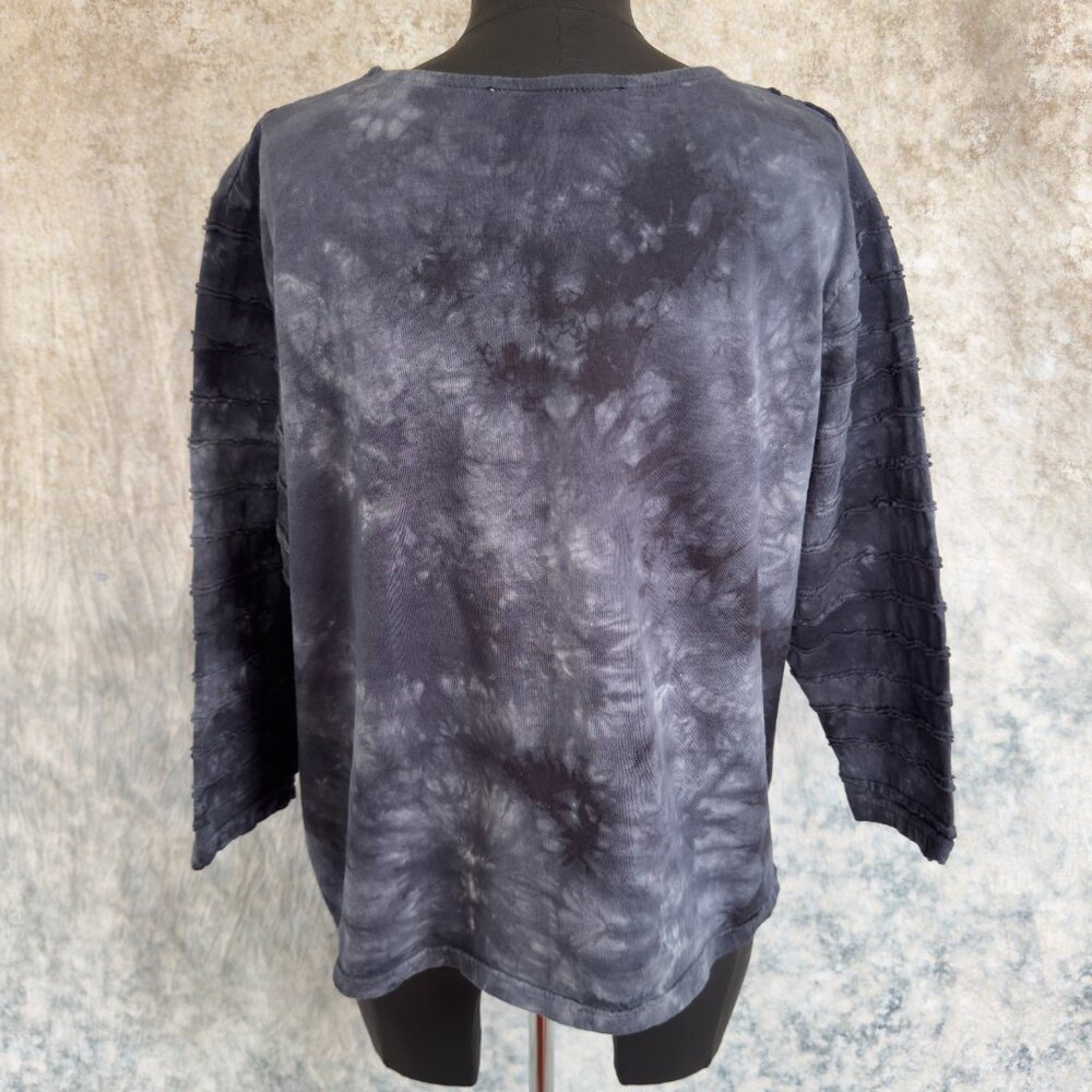 Lula-B Tie Dye Raw Edge Seams 3/4 Sleeve Top - X - Picture 4 of 7